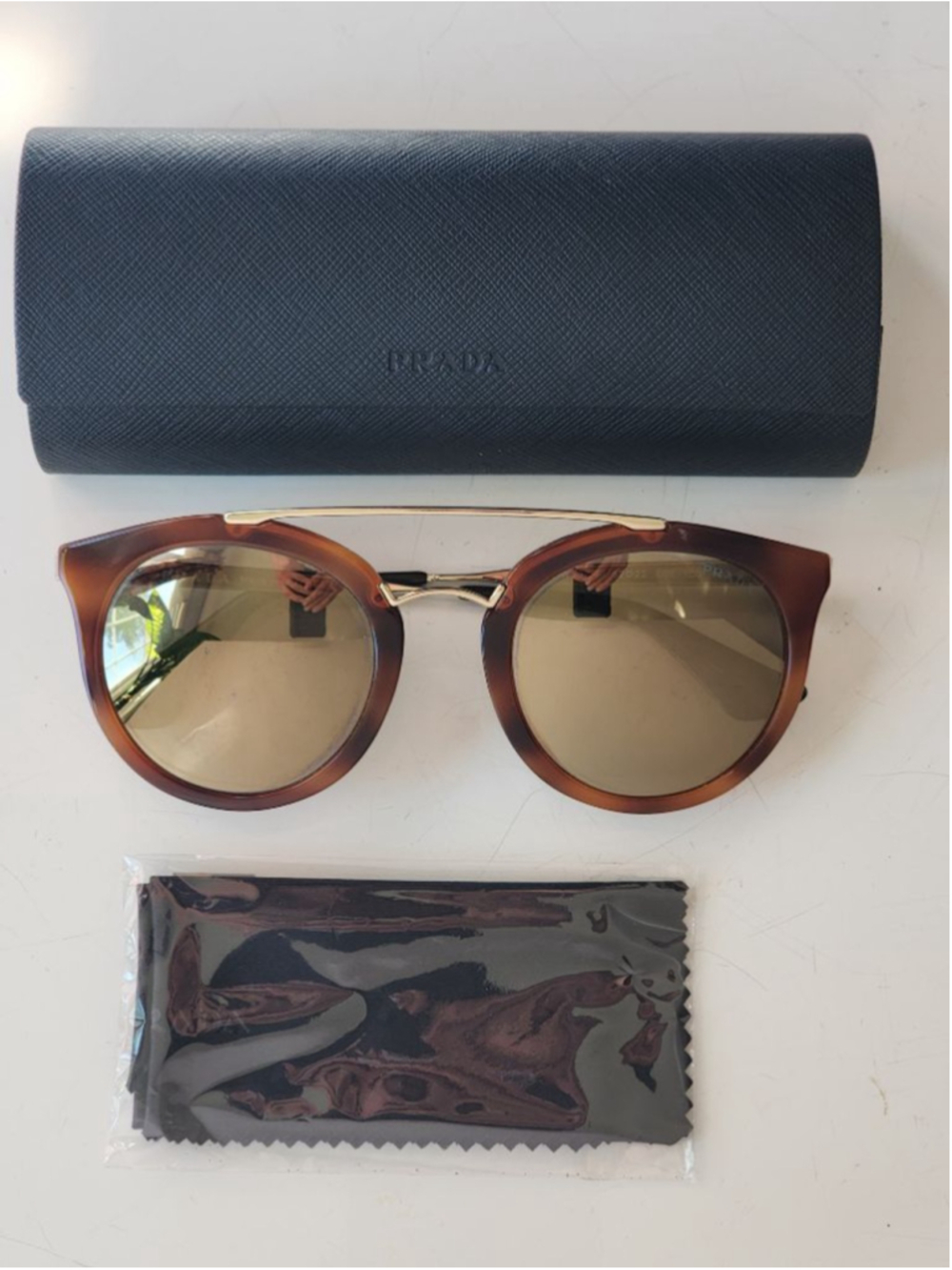 PRADA‎ Brown Tortoise Gold Mirrored Round Sunglasses SPR2S-F 52 mm #19